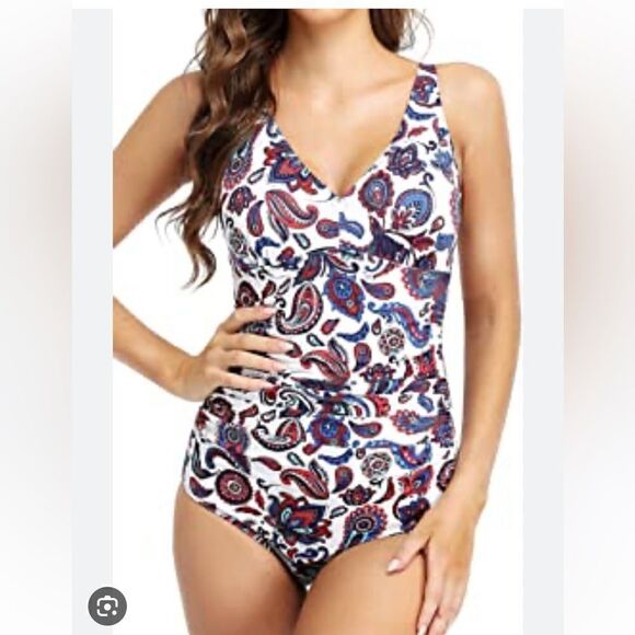 Perona paisley One Piece Tummy Control Swimsuit size 8 NWT - Picture 1 of 8